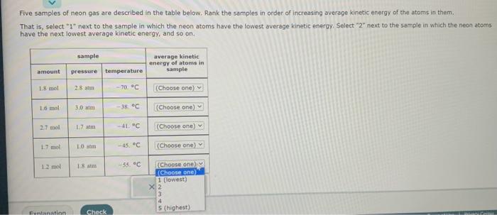 Solved Five samples of neon gas are described in the table | Chegg.com