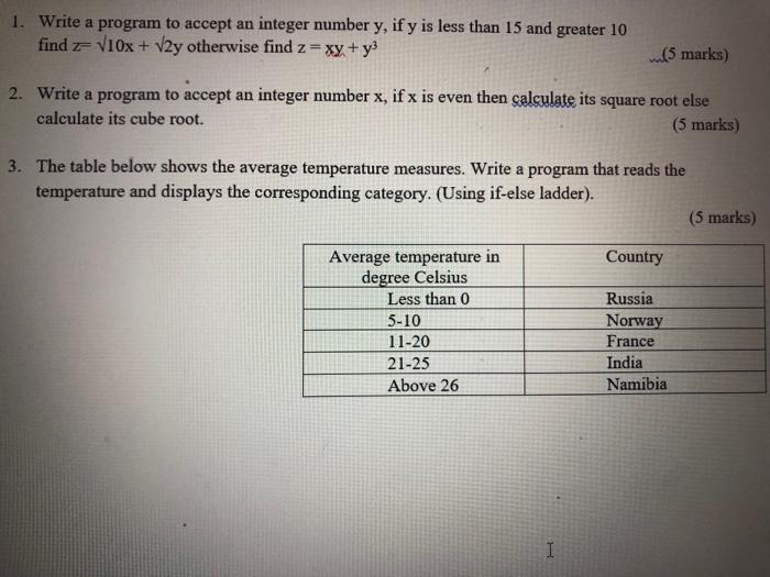 Solved 1. Write a program to accept an integer number y, if | Chegg.com