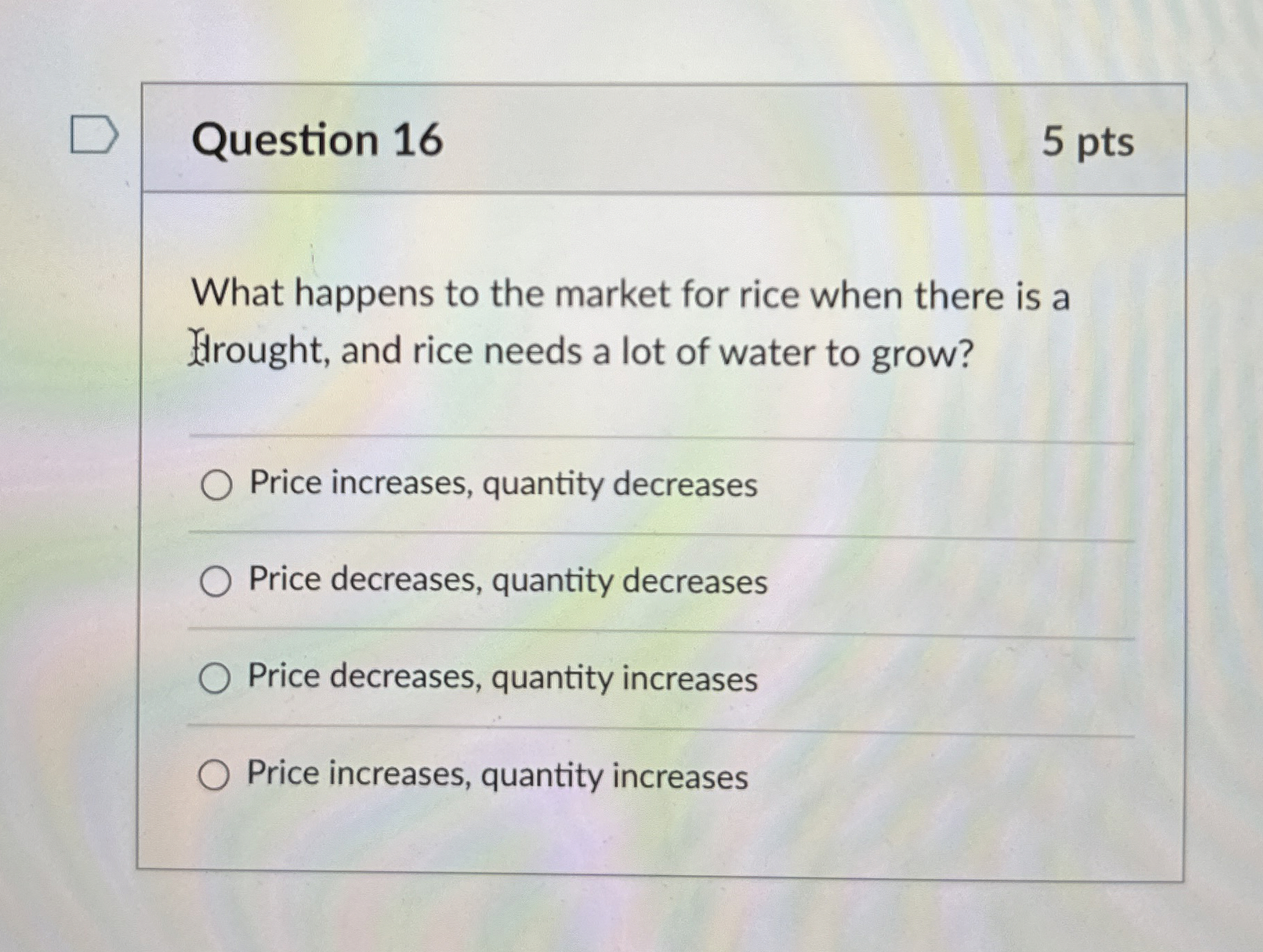 Solved Question 165 ﻿ptsWhat happens to the market for rice | Chegg.com
