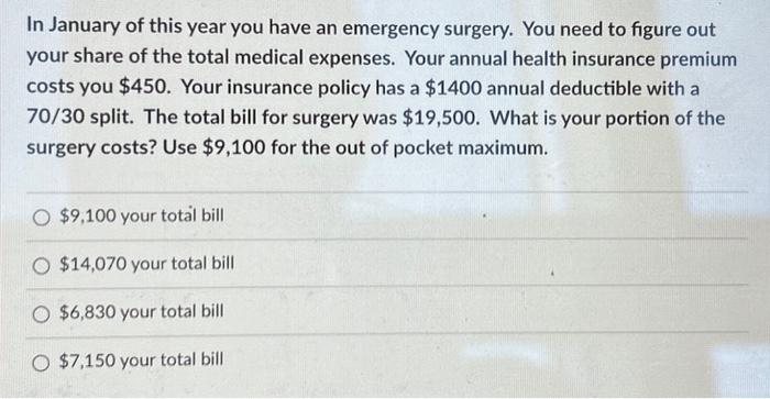 Solved In January of this year you have an emergency | Chegg.com