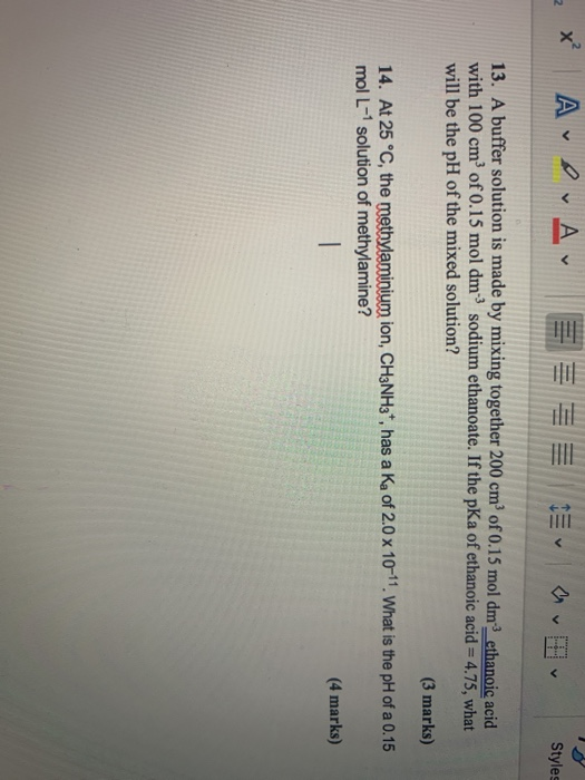 Solved 2 x Aor A a Style 13. A buffer solution is made by | Chegg.com