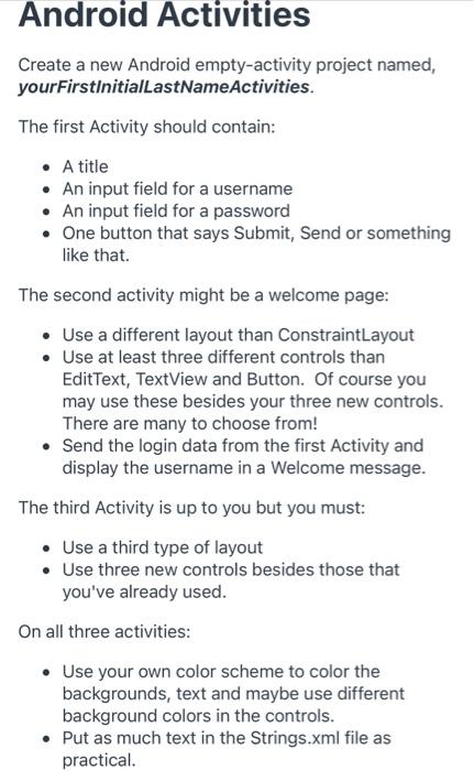 Android Activities Create a new Android | Chegg.com