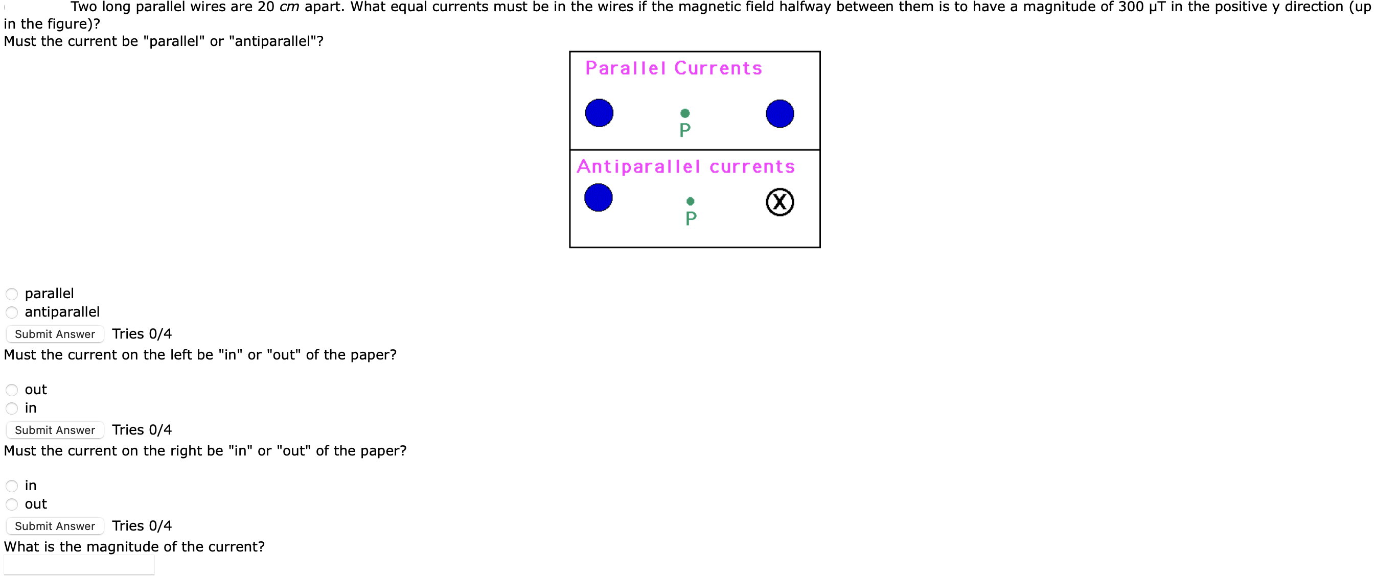 Solved Two long parallel wires are 20cm ﻿apart. What equal | Chegg.com