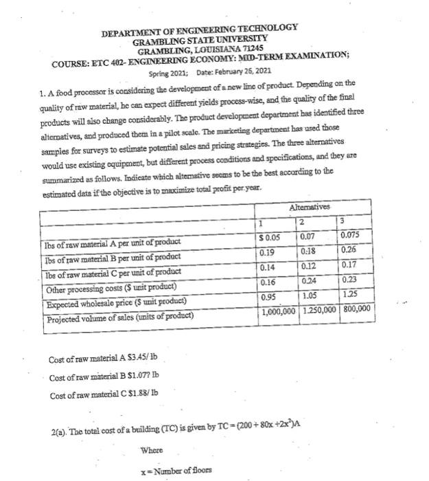 DEPARTMENT OF ENGNEERING TECHNOLOGY GRAMBLING STATE