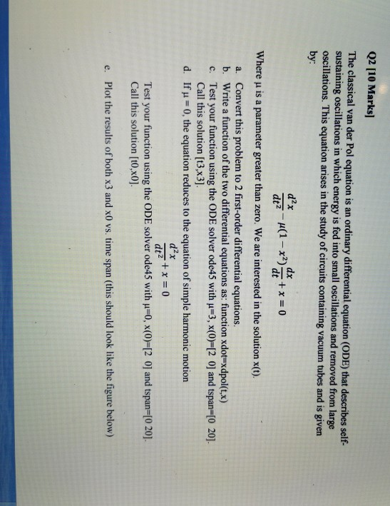 Solved Q2 [10 Marks) The classical van der Pol equation is | Chegg.com