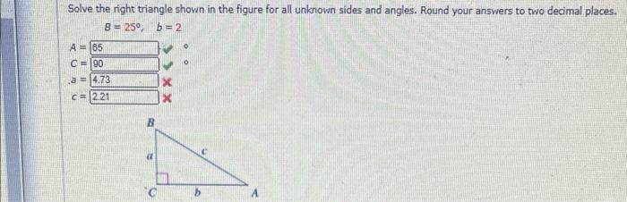 Solved Solve the right triangle shown in the figure for all | Chegg.com