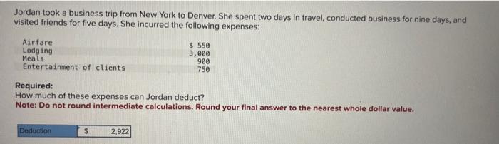 Solved Jordan Took A Business Trip From New York To Denver