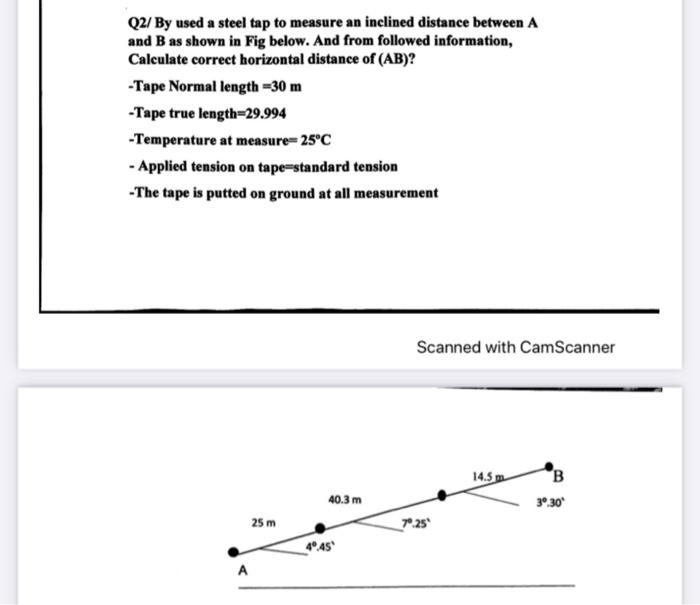 Solved Q2/ By used a steel tap to measure an inclined | Chegg.com