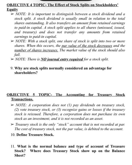 Solved OBJECTIVE 4 TOPIC - The Effect Of Stock Splits On | Chegg.com