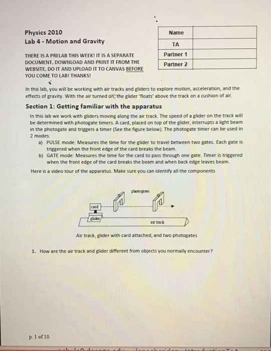 determination of the force of gravity lab answers