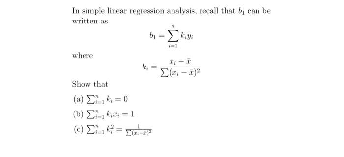 Solved In simple linear regression analysis, recall that b1 | Chegg.com