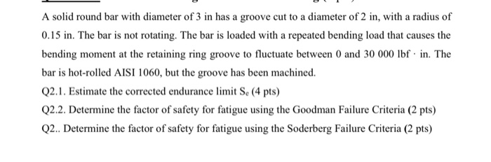 Solved A solid round bar with diameter of 3 in has a groove | Chegg.com