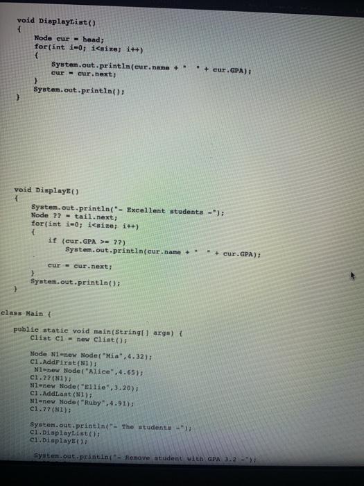 Solved class Node i String nane; double 77; Node next=null; | Chegg.com