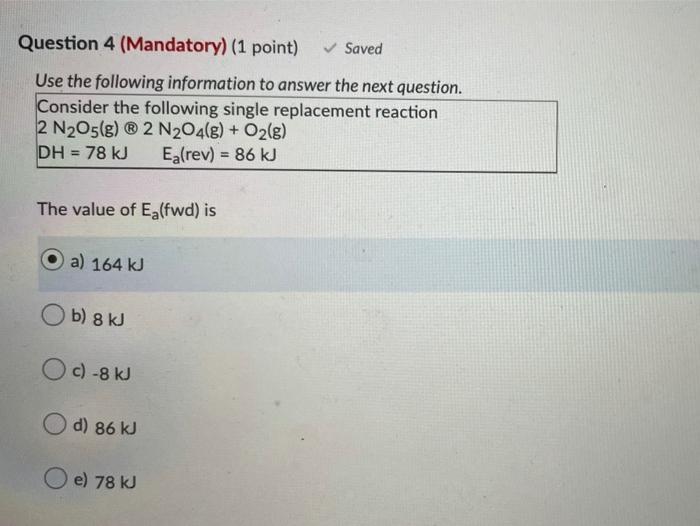 Solved Question 4 (Mandatory) (1 point) Saved Use the | Chegg.com