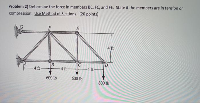 Solved Problem 2) Determine the force in members BC, FC, and | Chegg.com