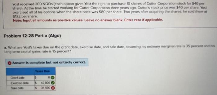 Solved Yost Received 300 NQOs (each Option Gives Yost The | Chegg.com