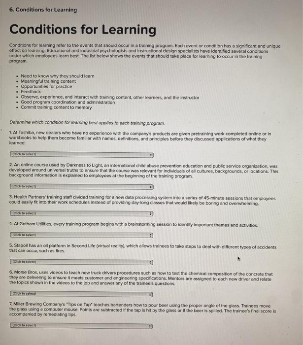 Solved 6. Conditions for Learning Conditions for Learning | Chegg.com