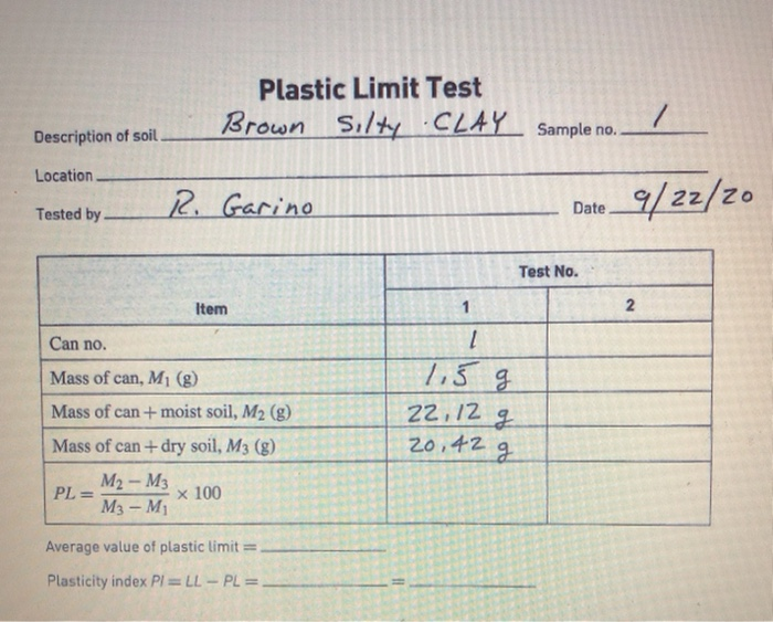 Solved Plastic Limit Test Brown Silty CLAY Sample no. 7 | Chegg.com