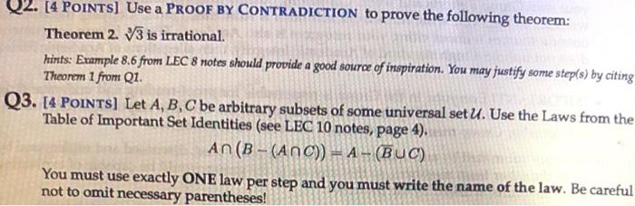 Solved [4 POINTS] Use a PROOF BY CONTRADICTION to prove the | Chegg.com