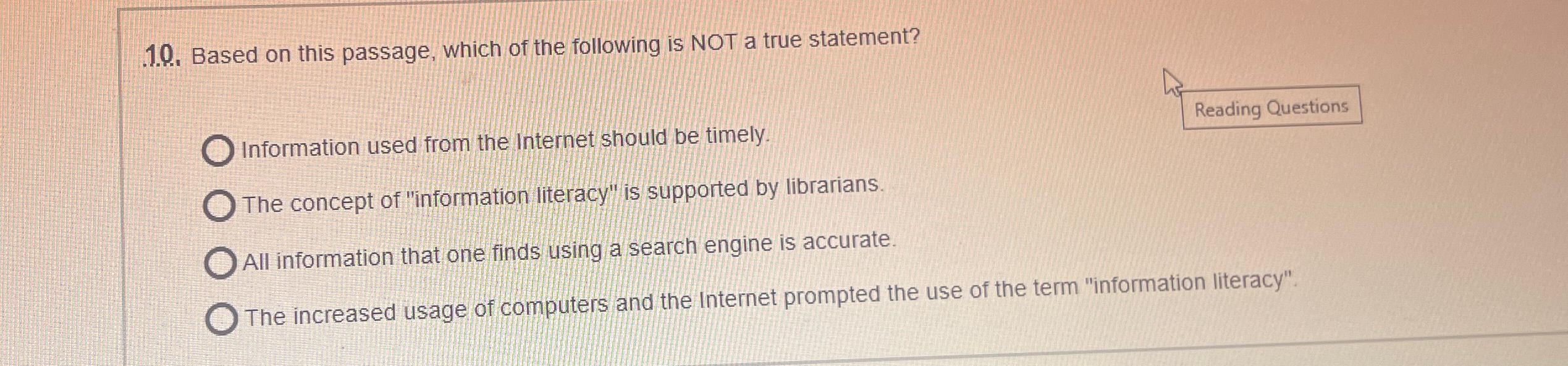 Solved Based on this passage, which of the following is NOT | Chegg.com