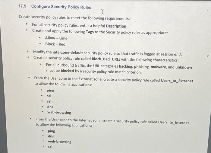 17.5 Configure Security Policy Rules I Create | Chegg.com