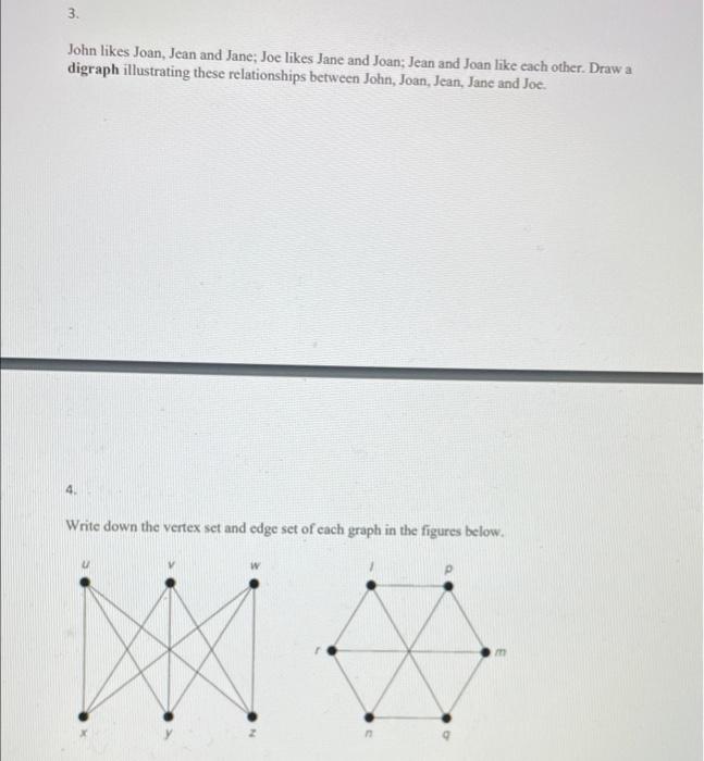 Solved 3. John likes Joan, Jean and Jane; Joe likes Jane and | Chegg.com