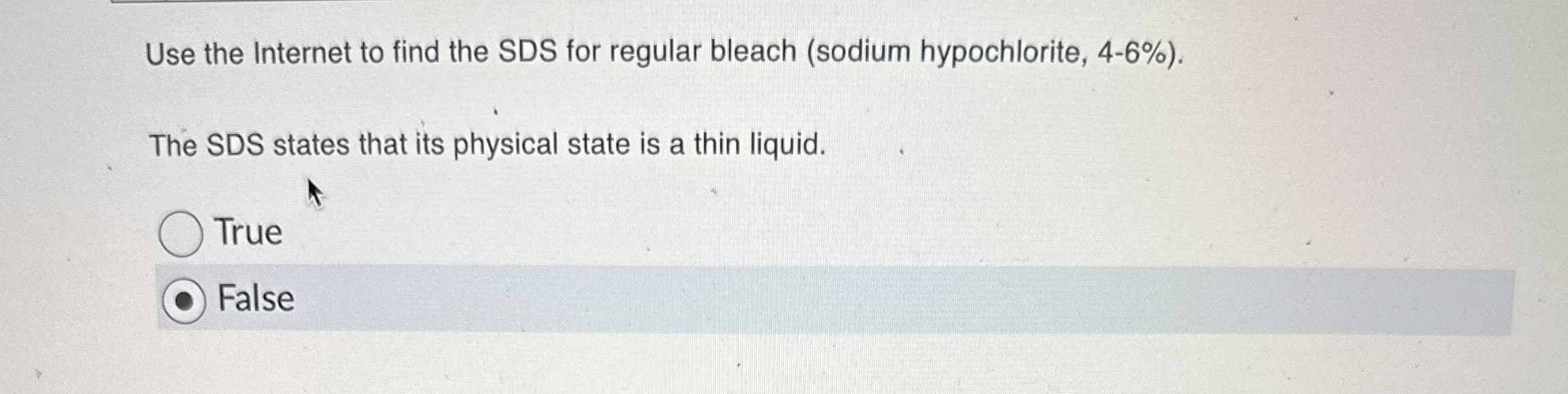 Use the internet to find the sds for regular bleach chegg