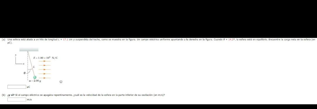 \( \mu \mathrm{C}) \). (i) \( \mu \mathrm{C} \) (b) ¿Y si? Si el campo eléctriç se apagára repentinamente, ¿cual es la veloci