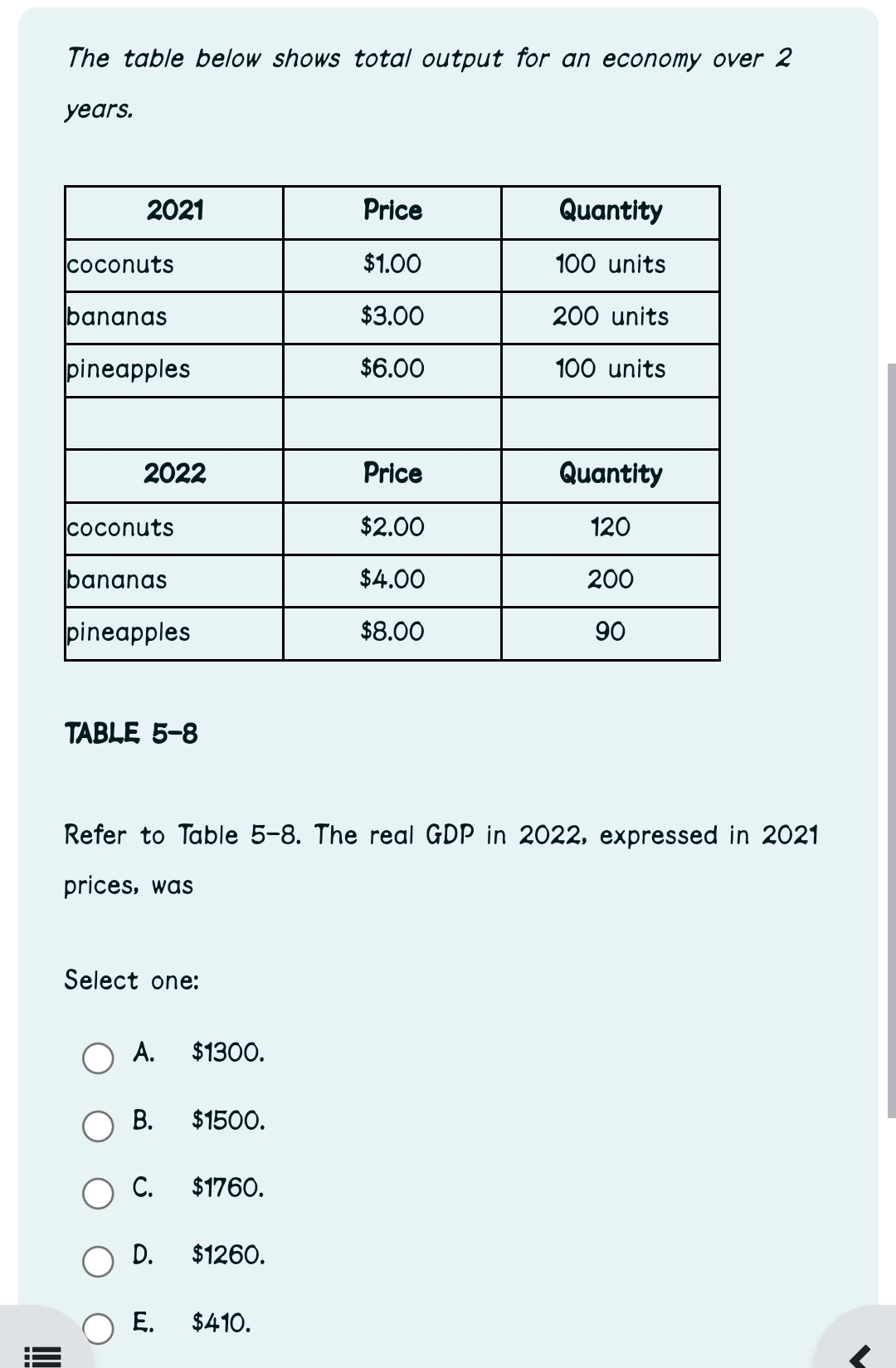 Solved The table below shows total output for an economy | Chegg.com
