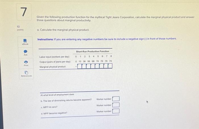 Solved Given the following production function for the | Chegg.com