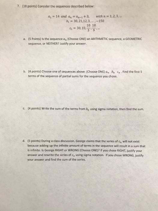 Solved 7. (18 points) Consider the sequences described | Chegg.com
