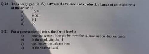 Solved Q-20 The energy gap (in eV) between the valence and | Chegg.com