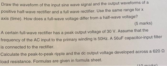 Draw the waveform of the input sine wave signal and the output waveforms of a positive half-wave rectifier and a full wave re