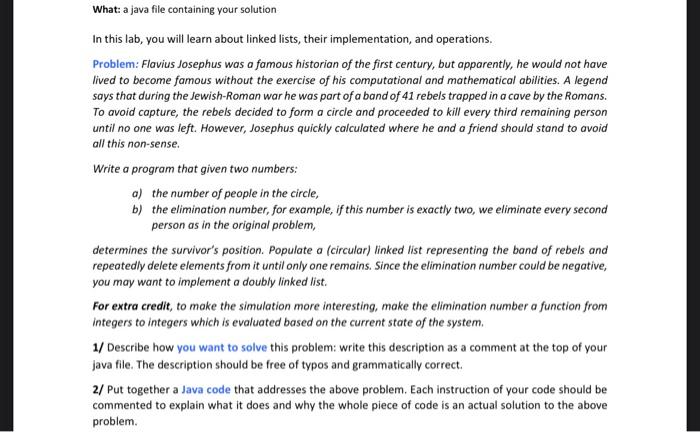 Solved What: a java file containing your solution In this | Chegg.com