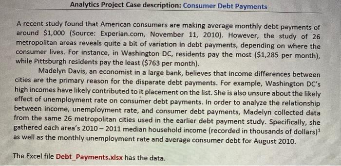Solved Analytics Project Case description: Consumer Debt | Chegg.com