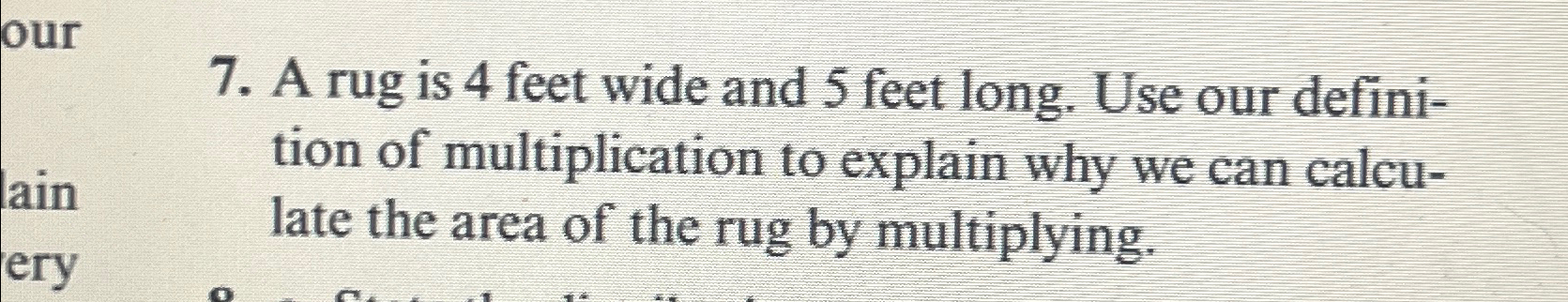 Solved A rug is 4 ﻿feet wide and 5 ﻿feet long. Use our | Chegg.com