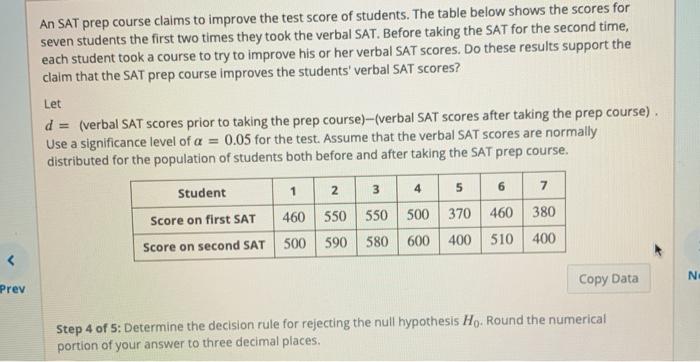 Solved An Sat Prep Course Claims To Improve The Test Score