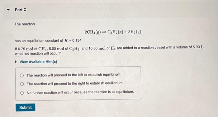Solved Part B The following reaction was carried out in a | Chegg.com