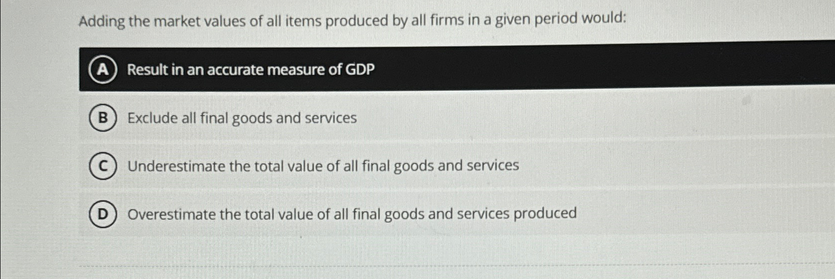 Solved Adding the market values of all items produced by all | Chegg.com