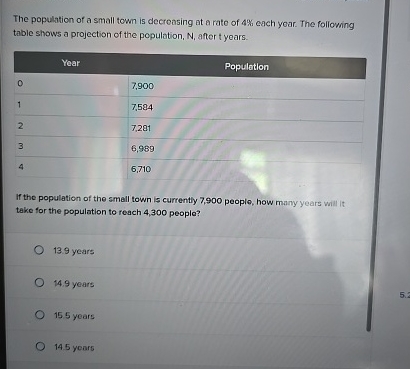 Solved The population of a small town is decroasing at a | Chegg.com