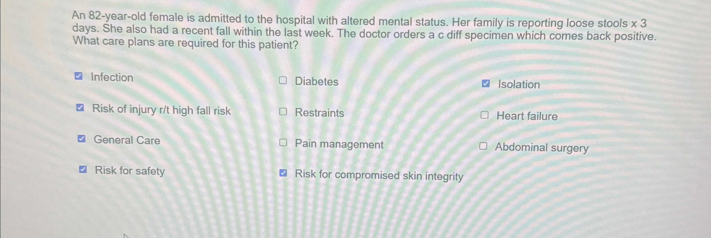 Solved An 82-year-old female is admitted to the hospital | Chegg.com