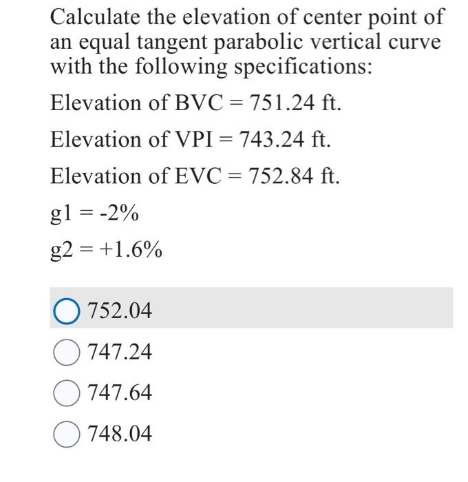 Calculate the elevation of center point of an equal | Chegg.com