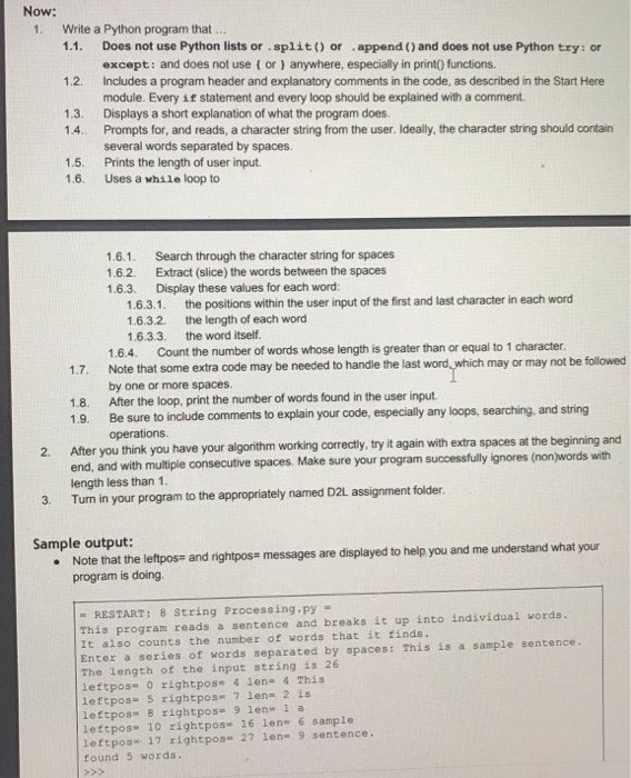 Solved Now: 1. Write a Python program that 1.1. Does not use | Chegg.com