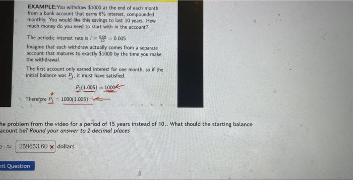 Solved EXAMPLE:You withdraw $1000 at the end of each month | Chegg.com