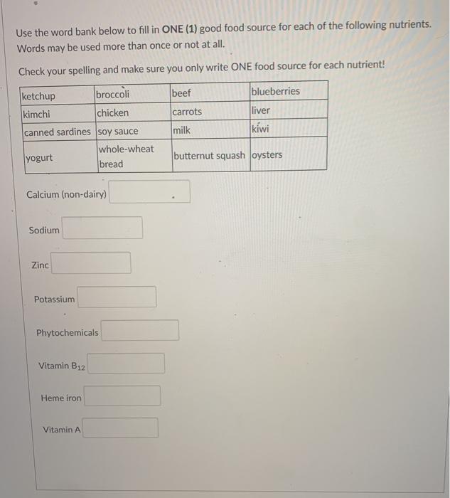 solved-use-the-word-bank-below-to-fill-in-one-1-good-food-chegg