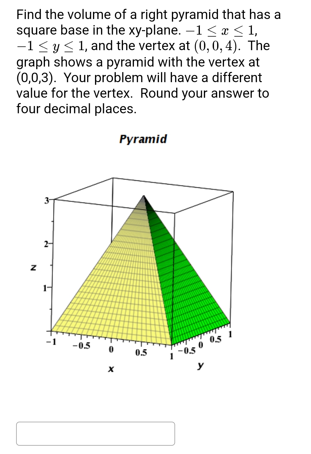 Solved Find The Volume Of A Right Pyramid That Has A Square Chegg Com