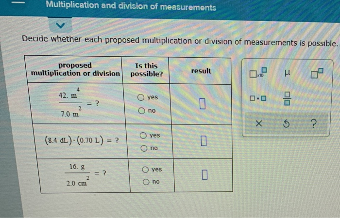 Solved Multiplication and division of measurements Decide | Chegg.com