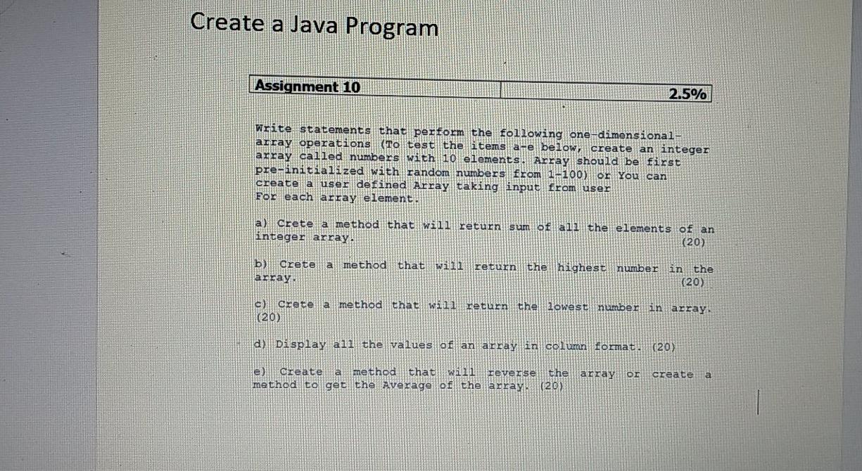 Solved Create a Java Program Assignment 10 2.5% write | Chegg.com