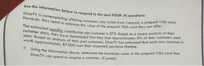 Solved Use the information below to respond to the next FOUR | Chegg.com