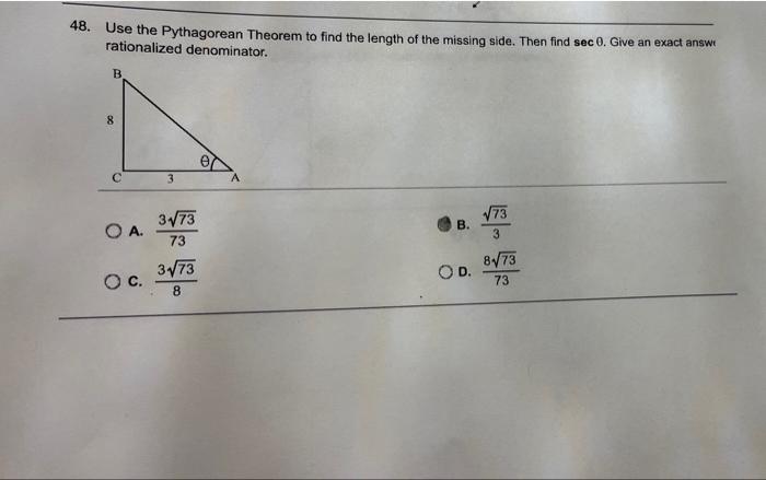 Solved 48. Use the Pythagorean Theorem to find the length of | Chegg.com